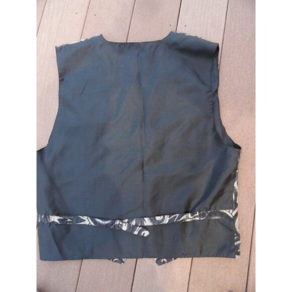 Vtg Men’s Robert Stock 100% Silk Black & Silver Paisley Vest Retro Mod Pockets L - Picture 6 of 9